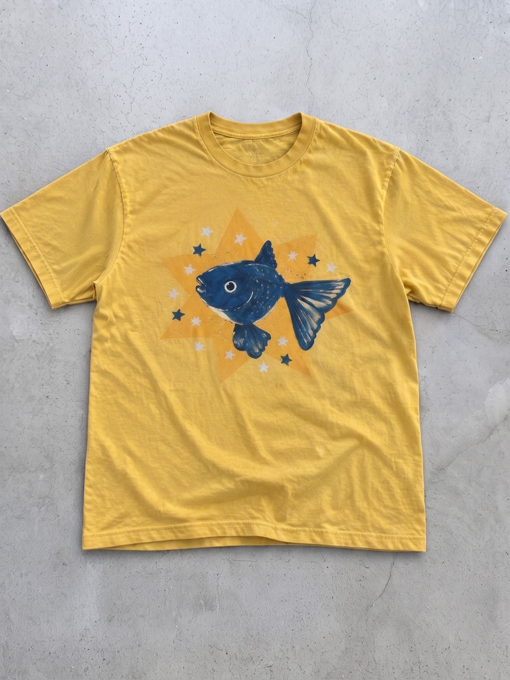 Blue Fish & Stars Yellow Graphic Tee - Gildan Cotton T-Shirt